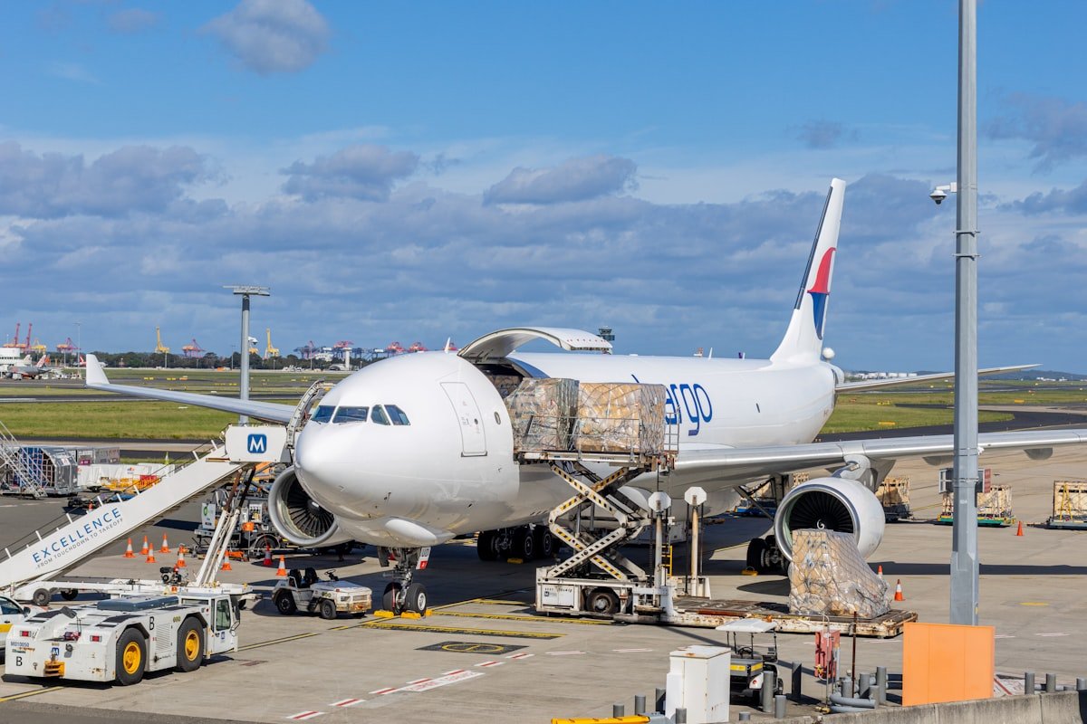 Air cargo being loaded at an airport