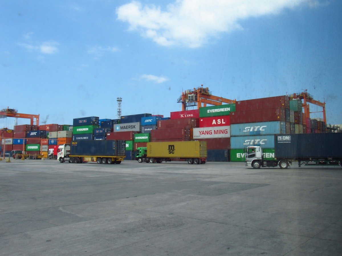 Shipping containers stacked at a terminal
